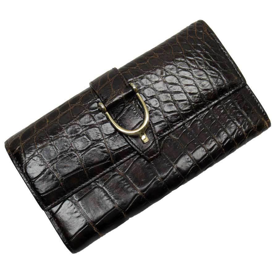 Gucci Long Wallet Crocodile Leather Black